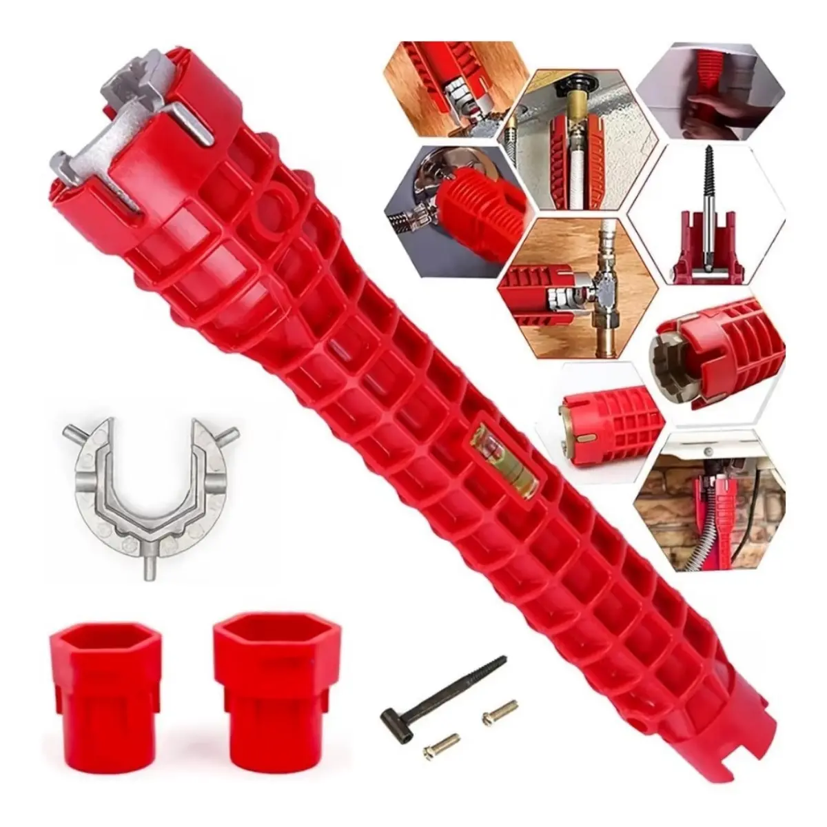 8 in 1 Faucet and Sink Installer, Multi-Purpose Wrench Plumbing Tool, Double Head Sink Installer Tool Water Pipe Spanner Tackle for Kitchen Plumbers and Homeowners(Red)