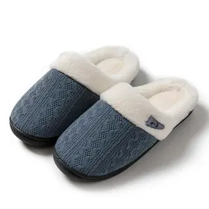 Womens Memory Foam Slippers Knitted Faux Fur House Shoes Indoor and Outdoor Fur Lining Bedroom Slipper