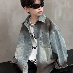 Boys' Denim Jacket 2026 Spring New Korean Style Loose Spring and Autumn Jacket for Young Children with Turn-down Collar labubu clothes
