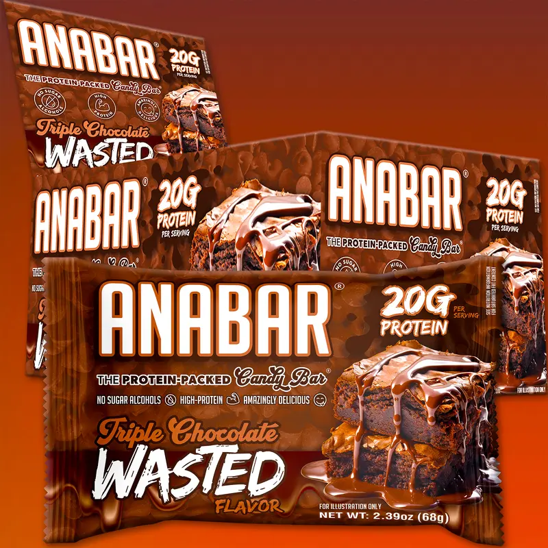 Anabar Triple Chocolate Wasted - 12 Pack - Best Tasting Protein Bar With 20g Protein & No Sugar Alcohols. Candy Bar Flavor With Protein Bar Nutrition. Healthy Dessert Snack With Protein