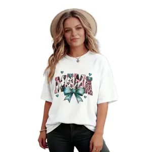 Women'S Oversized Loose Fit Graphic T-Shirt - Mama Design With Hearts, Bows & Leopard Print, Soft Breathable Crew Neck Short Sleeve Casual Tee For Mother'S Day Gift, All-Season Comfort, Ladies T Shirts T-Shirt For Men And Women