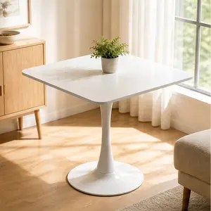 White Square Tulip Table for 2-3 Person 24 Inch Small Dining Table with Metal Pedestal Base Modern Kitchen Table for Small Space Apartment Bistro Cafe Office Living Room Matte White MDF Top Easy Clean, Matte White Color Options