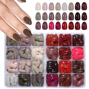 576pcs Glossy Short Oval Nail Art Stickers, Mixed Colors Nude, Acrylic Material, Perfect Fit for Parties Dance Daily Use, Nail Art Set