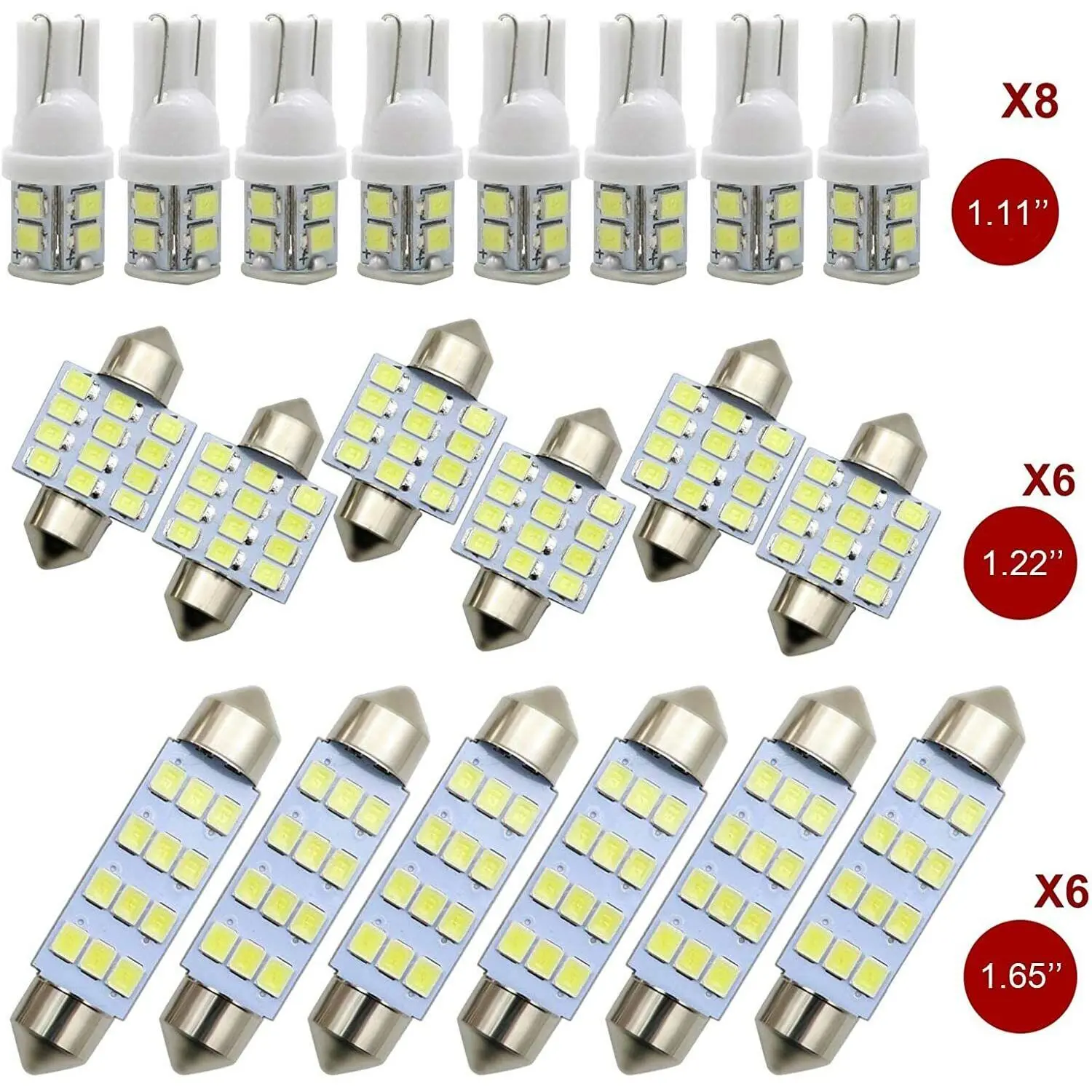 20PCS Car LED Interior Light Bulbs,T10 31mm 42mm for Dome Map Door License Plate Lights 6000K