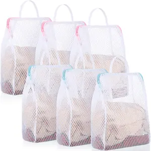 Honeycomb Mesh Laundry Bags with Handle - 6 Pack 12"x8" Portable Washing Bags for Socks, Lingerie & Delicates, 3 Pink+3 Blue, Item Protection for Home & Travel, Home Supplies Laundry Accessories