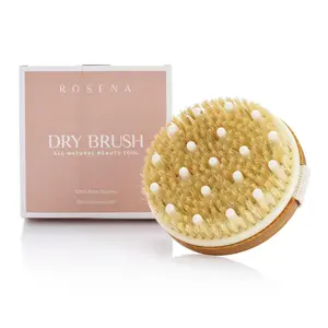 Dry Brushing Body Brush - Best for Exfoliating Dry Skin, Lymphatic Drainage and Cellulite Treatment - Organic Spa Exfoliation and Massage Scrub Brush with Natural Boar Bristles Rosena