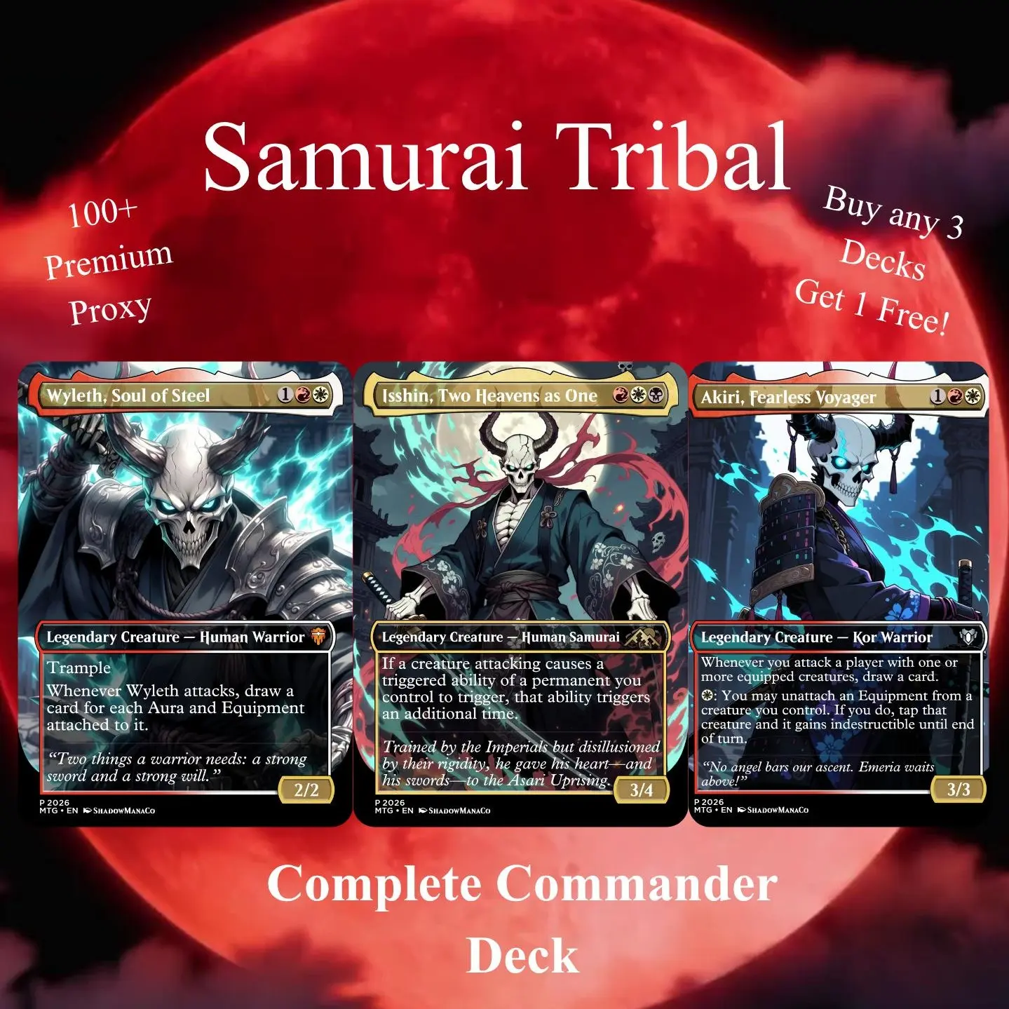 Skeletal Samurai Tribal Proxy Set – Isshin Two Heavens as One Commander Cards | 100+ Premium Cards Ready to Play