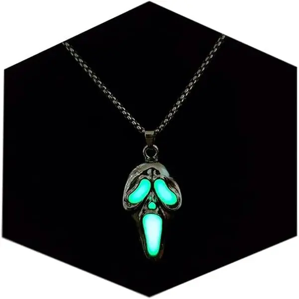Glow in the Dark Skull Necklace – Light Up Horror Mask Pendant for Women & Men, Halloween Party Jewelry