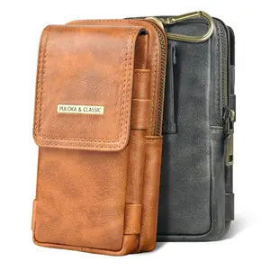 Leather Double Layer Phone Waist Bag, Multi-functional Phone Case with Hiking Buckle, Phone Accessories for Men & Women, Zipper Bum Bag