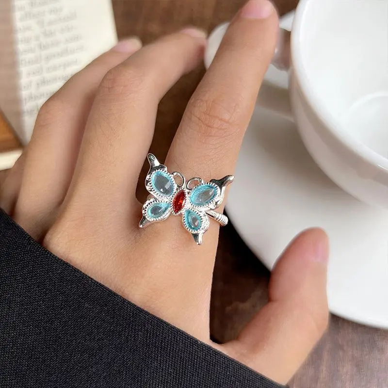 French Retro Butterfly Inlaid Diamond Design Bronze Ring for Women, Non-Fading, Bath Safe