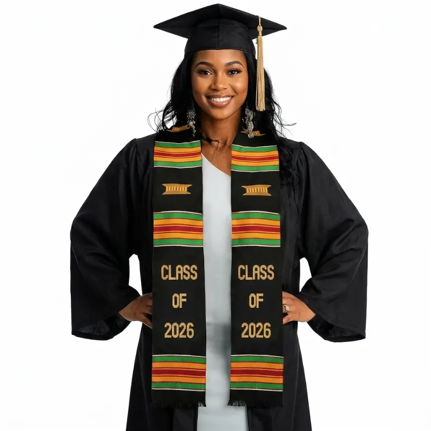 Unisex Size Artisan Kente Sash - Handcrafted 2026 Rectangular Stole, African Heritage Cultural Wear, Premium Fabric Tailored Fit, Cultural Motifs, Scarves Shawls for Graduation Gift