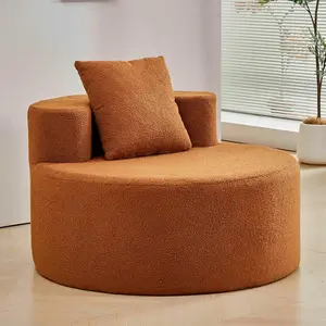 Accent Chair, Living Room Chairs with Pillow, Living Room Accent Chair with Comfortable Teddy Fabric, Round Chair for Living Room (Orange)