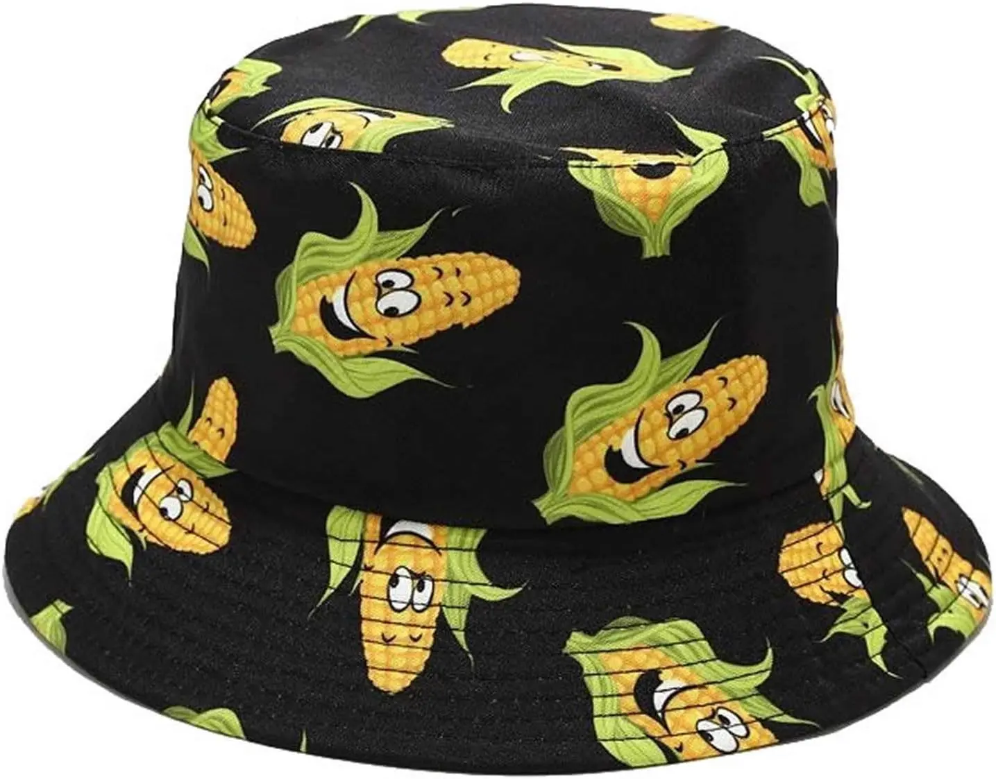 Unisex Corn Mushroom Pepper Ice Cream Seamless Print Bucket Hat | Reversible Lightweight Packable Men Women Fishing Hats Double Side Wear Summer Beach Sun Caps for Boys Girls Gifts