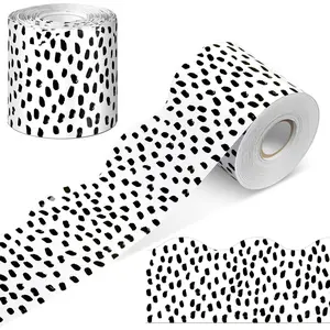 65 Feet Bulletin Board Borders Black and White Polka Dots Striped Grid Borders Decorative Straight Scalloped Wavy Rolled Trim Classroom Back to School Decor(Wavy Black Dot)