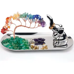 Elephant Ring Holder for Jewelry, Elephant Gifts for Women, Chakra Crystal Tree Ring Dish Earrings Box Organizer Trinket Tray, Living Room Bathroom Home Decoration, Mothers Day Mom Gifts