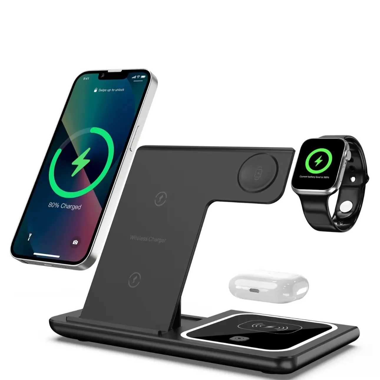 3 in 1 Foldable Mount Sensor Wireless Phone Charger Holder for iPhone & Android - Smartphone Organizer with Wireless Charger Stand - Cellphone