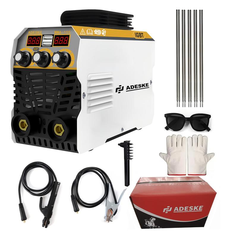ADESKE MMA-155 Portable Welding Machine – Dual Voltage 110V/220V, 120A Output, Digital Display, Overload Protection, Complete Welding Kit for Home, Auto Repair & Construction