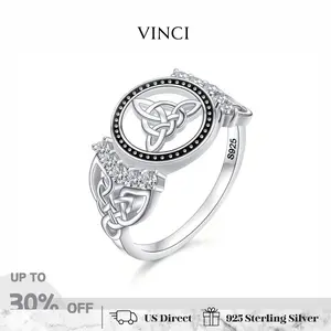 925 Sterling Silver Vintage Celtic Knot Ring with Cubic Zirconia Decorated Victorian Vintage Silver Ring for Women Men, Protection Pagan Jewelry Suitable for Daily Wear