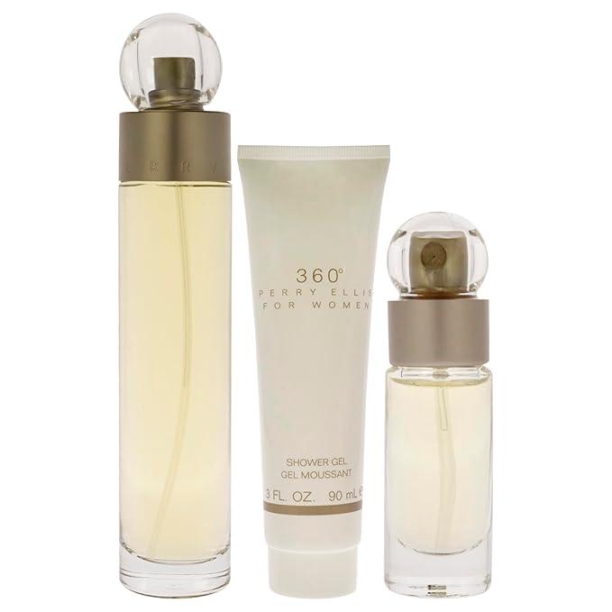 Perry Ellis 360 Women's 3-Piece Gift Set | 3.4 oz EDT, 3 oz Shower Gel, Mini | luxury perfume gift | scent spray