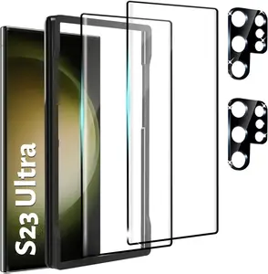[2+2 Pack] Screen Protector Compatible with Galaxy S23 Ultra 5G, 2 Tempered Glass with 2 Camera Lens Protectors, High Clarity, Anti-Shatter, Bubble Free Protection Protective
