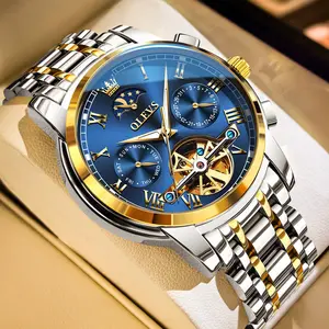 OLEVS Mens Automatic Watches Skeleton Mechanical Self Winding Luxury Fashion Dress Wrist Watch Luminous Waterproof  6617