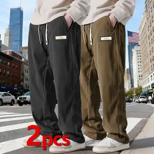 Two-piece American casual corduroy wide-leg pants unisex multiple colors drawstring design with patchwork decoration soft corduroy fabric street style easy to wear urban casual