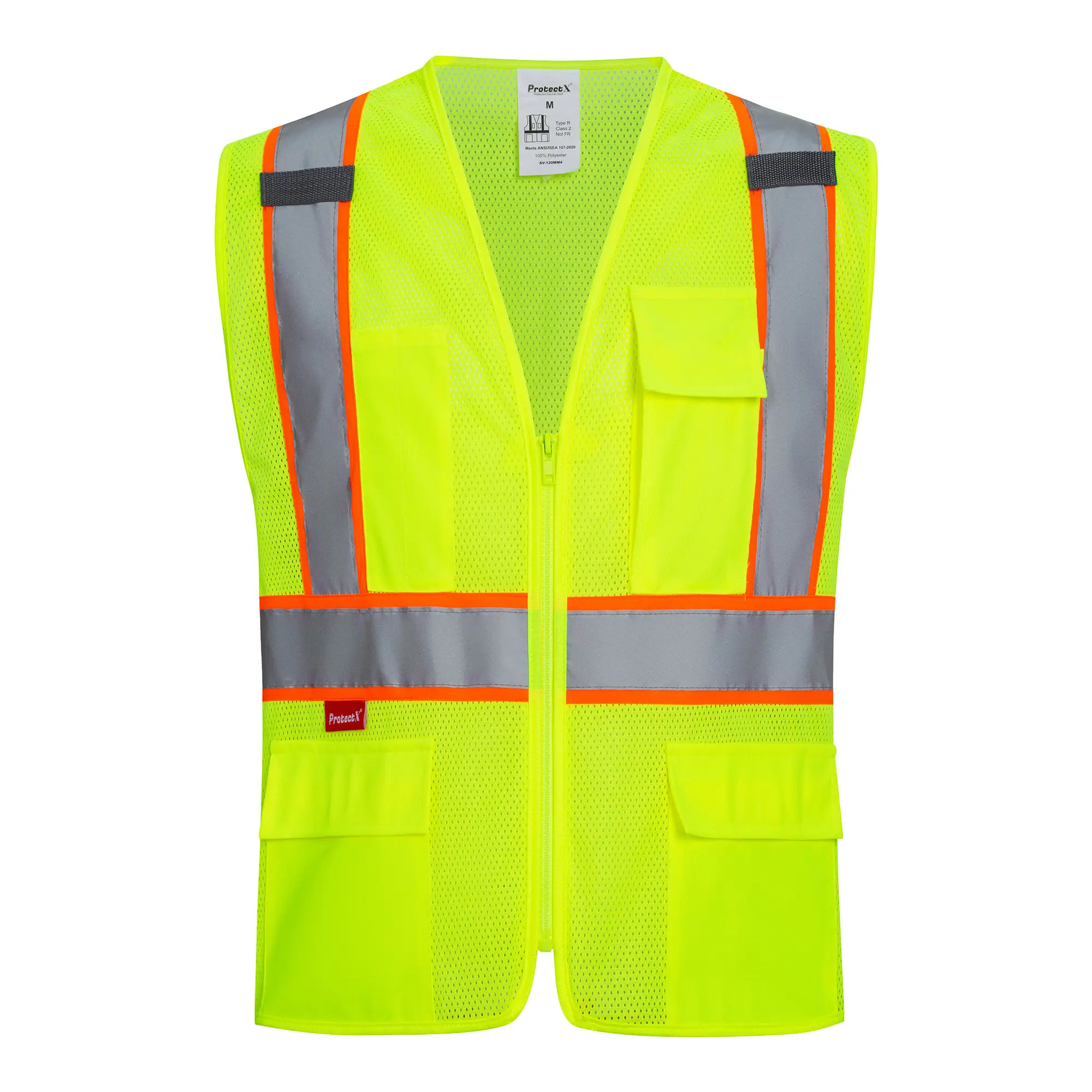 ProtectX Safety Vest for Men Women ANSI Class 2 High Visibility Mesh Reflective Construction Vest with 4 Pockets