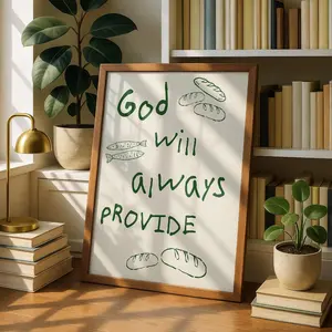 Christian Wall Art , God Will Always Provide Print, Bible Verse Wall Art, Christian Kitchen Decor| Frameless Poster