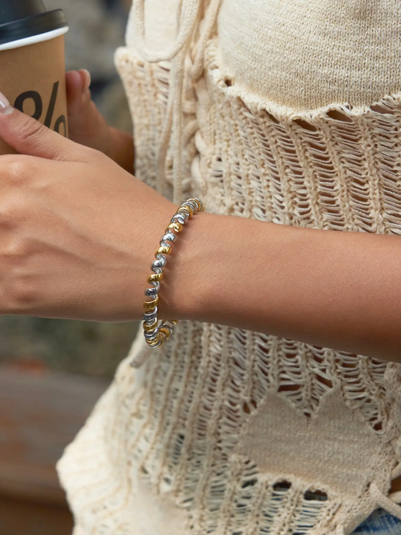 Ladies Bracelet Set Gold And Silver Color Matched Spiral Multi Layer Wraparound Open Bracelet Stainless Steel 18k Gold Plated Waterproof And Anti Allergy Jewelry, Bracelet Design, Elegant Jewelry Bracelet, Twisted Bracelet, Twisted Chain Bracelet