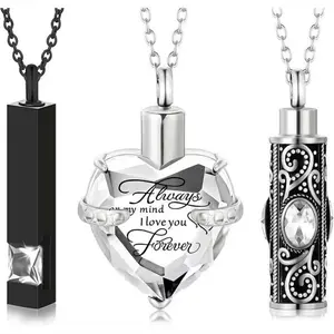 5 pet cremation urn necklace Ashes Souvenir Cremation Jewelry Vertical strip zircon crystal men's and women's urn necklace Urn stainless steel memorial pendant Pet claw print Pet ashes necklace