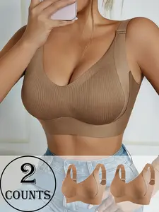Women's Wireless Soft Comfy Bra Set, Seamless Medium Support, Adjustable Straps, Comfortable Breathable Fabric, Casual Style, All Seasons Wear