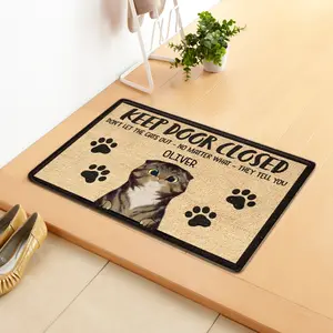 Cute Animals Cartoon Cat & Dog Front Door Mat Outdoor, 'Keep Door Closed' Welcome Doormat Entrance Door Mat Crystal velvet sponge Rug Carpet,Outside Patio/Inside Entry Way,Anti-Slip Bath Mat Rug Kitchen Mat, Durable & Washable - 40X60 CM