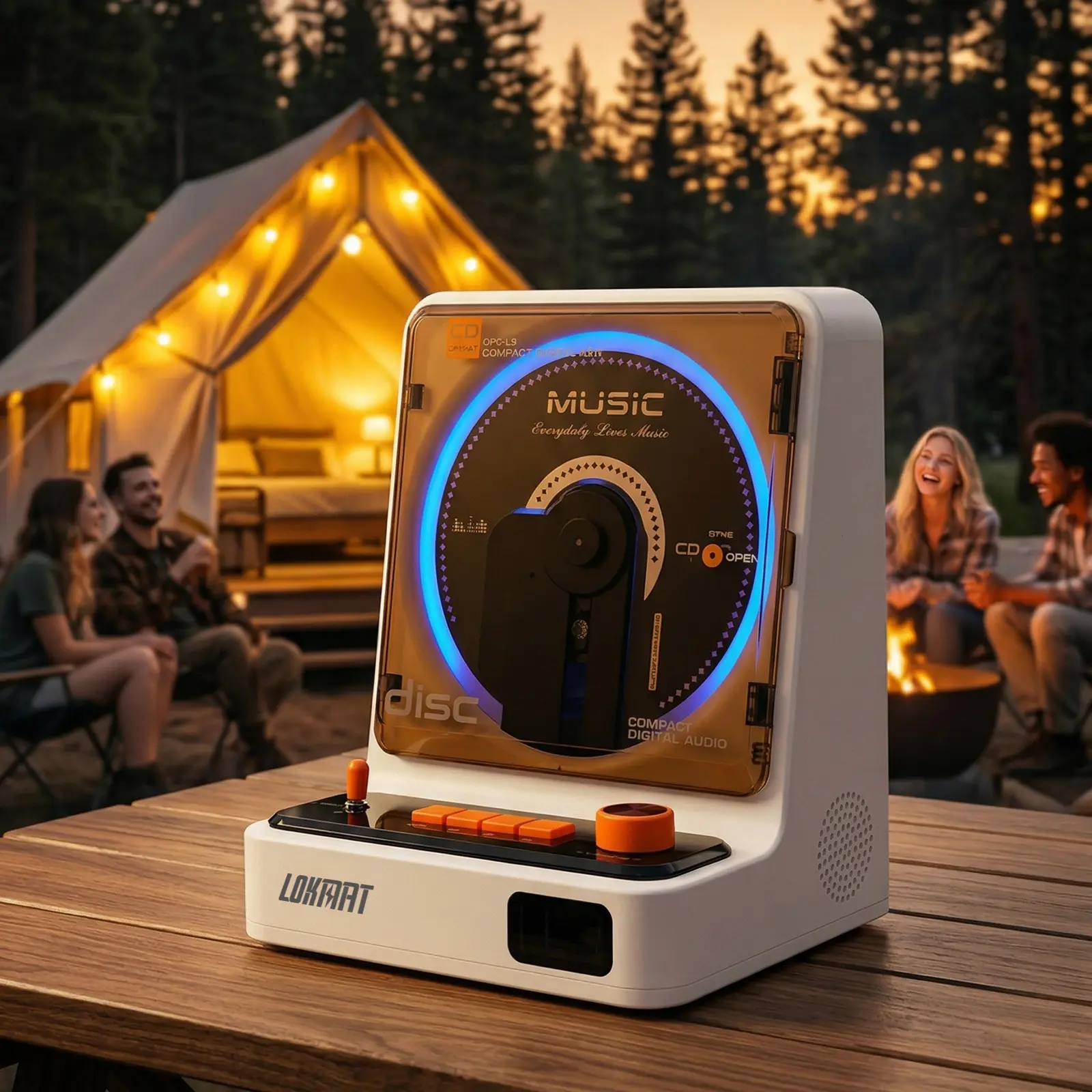 LOKMAT Vintage CD Player, Bluetooth Music Player, Outdoor Party Atmosphere Lamp, Portable Record Player, Mobile Charging Device，Home Speaker