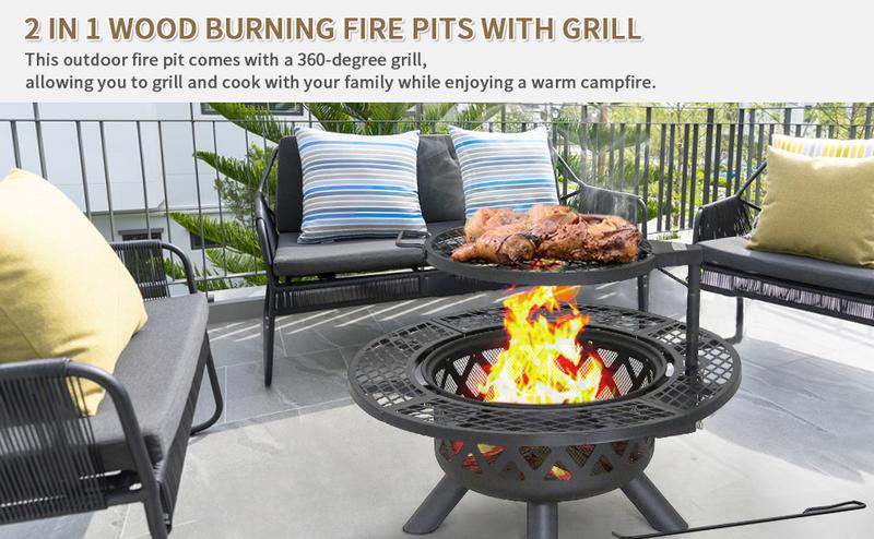 BALI OUTDOORS 2-in-1 Wood Burning Fire Pit with Removable Cooking Grill, Black BALI OUTDOORS 2-in-1 Wood Burning Fire Pit with Removable Cooking Grill, Black