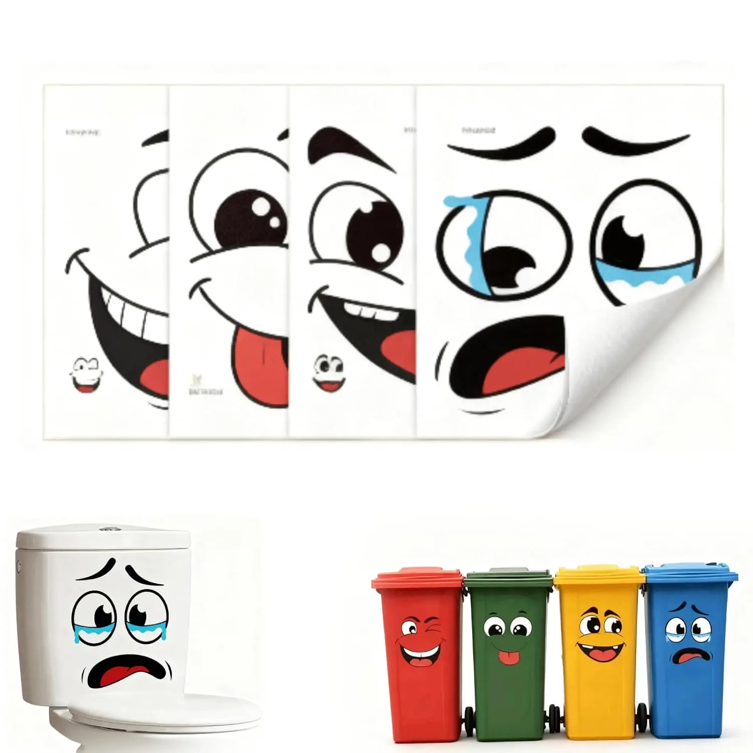 4pcs Colorful Plastic PVC Cartoon Face Stickers, Self-Adhesive Disposable, Enhancing Visual Interest for Bathroom Trash Can & Refrigerator, Versatile Surfaces Home Decorative Stickers