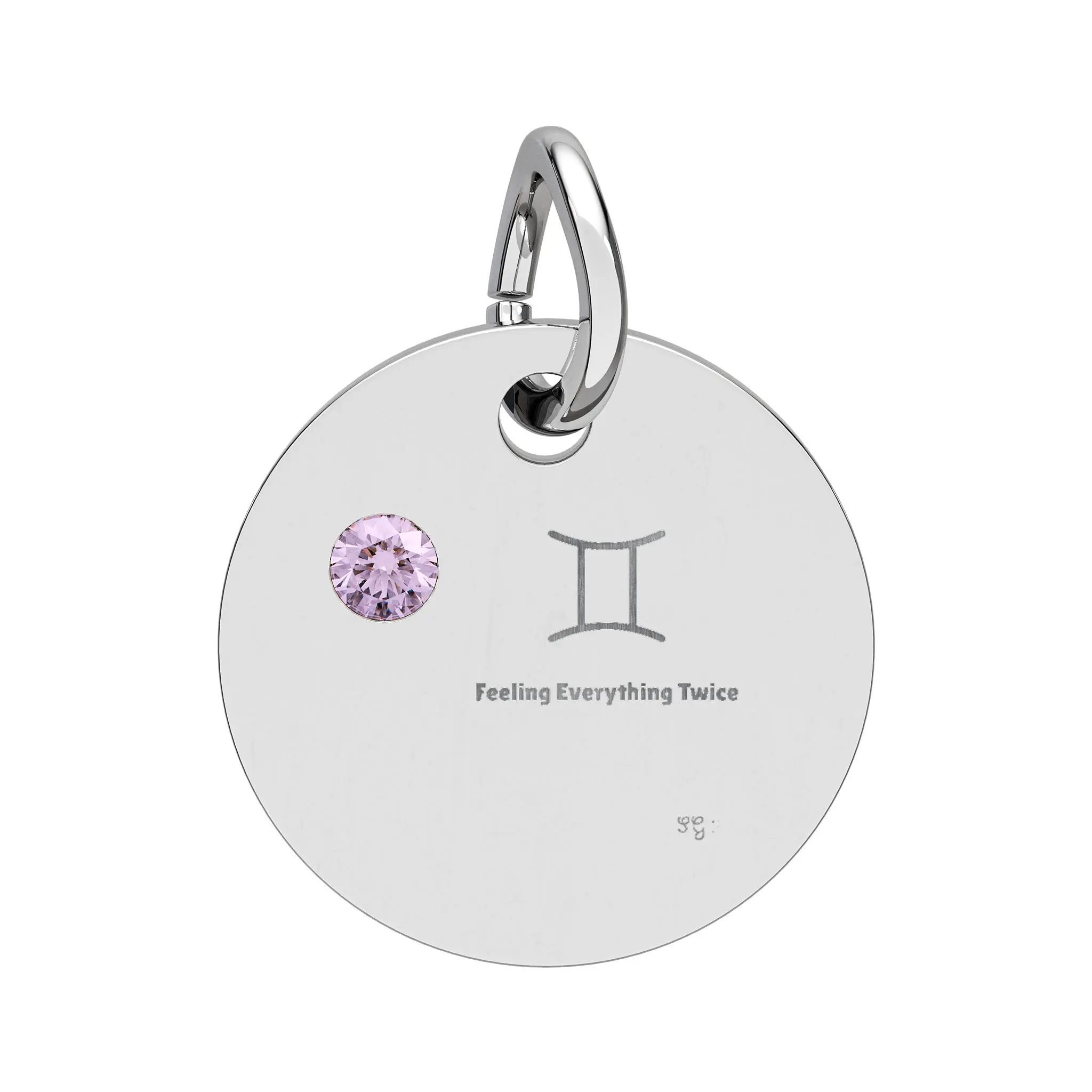 Gemini Alexandrite Birthstone Zodiac Circle Charm Pendant | Birthstone Engraved Charm