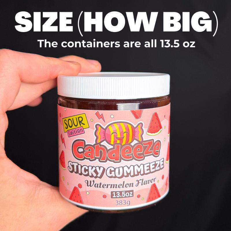 Candeeze Sticky Gummeeze Sampler Pack (4 Tubs) - TikTok Trending Candy - Blue Razz Watermelon Blackberry Peach