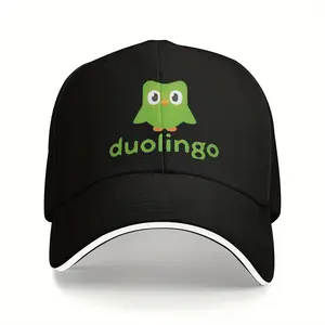 1pc Duolingo Logo Baseball Cap, Adjustable Polyester Snapback Hat with Lightweight Printing, Hand Washable, One Size Fits All, for Men and Women, Outdoor Sports, Travel, Holiday Gift