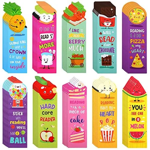 60 Pcs Scented Bookmarks for Kids, Fruit Food 10 Styles | Assorted Designs Scratch and Sniff, Fruit Food Theme Sayings for Students, Teens, Food Lovers, Bulk Reading Reward Gifts