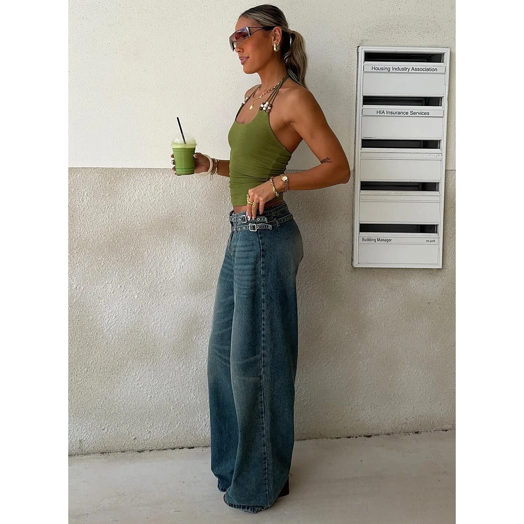Paltrow Mid Rise Wide Leg Cargo Jeans Mid Blue Wash Petite