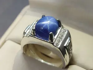 Natural 8 Carat Blue Star Sapphire Sterling Silver 925 Handmade Men's Elegant Ring Gift for Him