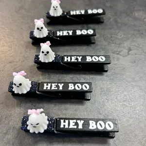 Ghost Hey Boo Sports Clips & cheer pins! Perfect for Halloween and clipping backpacks at gymnastics or cheer competition, softball or soccer game, volleyball or basketball tournament!