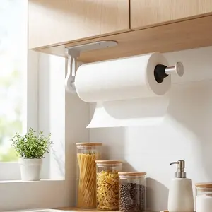 Under Cabinet Paper Towel Holder, Single-Sided Tear, Wall-Mounted, with Ratchet Mechanism, Essential Kitchen Bathroom Farmhouse Decor Accessory, Bathroom Supplies
