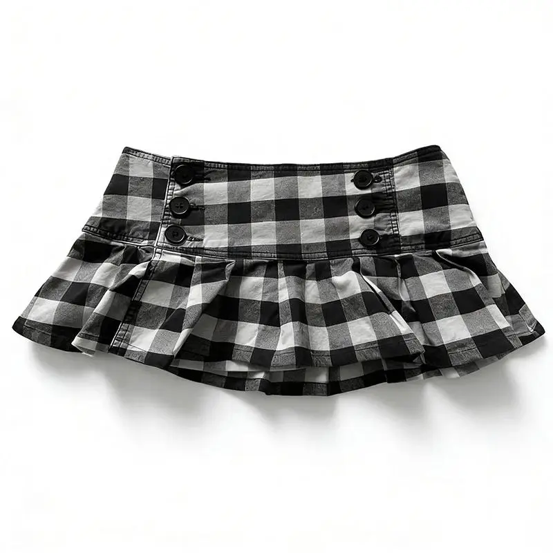 y2k Summer Mini skirt for women Retro punk fashion women pleated skirt plaid skirt Button College style sexy Spice girls skirts