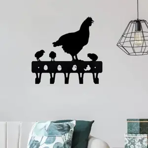 Chicken & Chicks Pattern Wall Hook, 1 Count Metal Wall Art Key Rack, Towel Holder for Bathroom, Home Decor, Room Decor, Home Accessories, Shelves