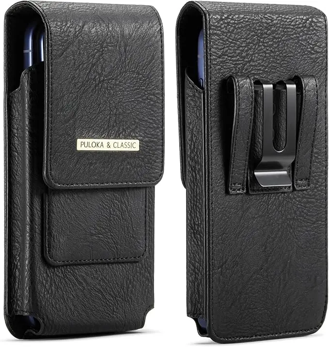 Universal Leather Phone Holster with Belt Clip, Card Slot & Magnetic Closure, Wear-Resistant Outdoor Waist Pouch for Large Smartphones