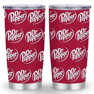 1pc 20oz Stainless Steel Tumbler with Lid, Reusable Insulated Travel Mug with Dr Pepper Design, for Hot and Cold Beverages, Outdoor Accessory