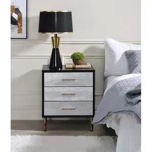 3 Drawers Particleboard Nightstand, Black, Silver and Gold-B016P257162