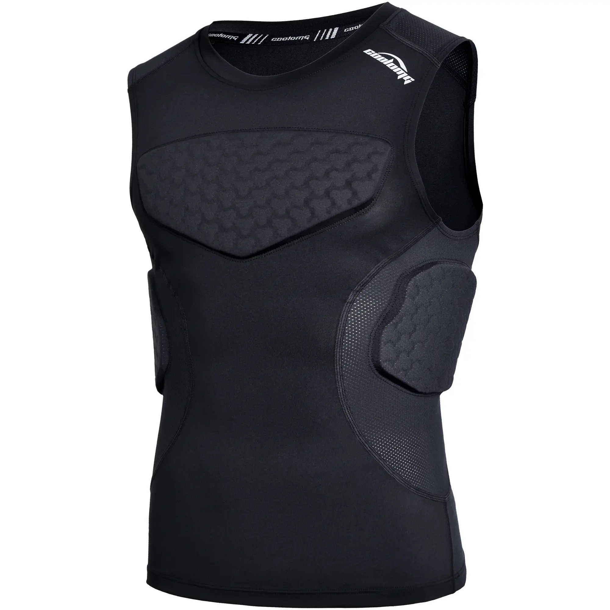 COOLOMG Youth 4-Pad Compression Shirt, Sleeveless Dry Fit Active Training Vest with Rib & Chest Protection for Football, Rugby, Lacrosse