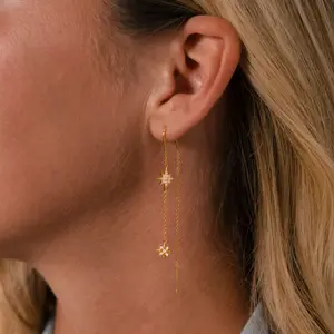 Pave Star Threader Earrings by Caitlyn Minimalist - Celestial Diamond Dangle Chain Earrings - Crystal Jewelry - Best Friend Gift